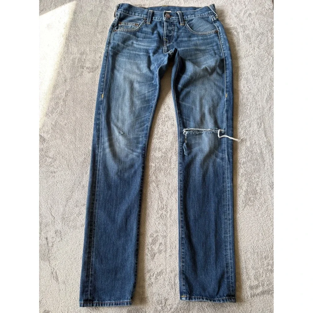 True Religion Mens Rocco Slim Jeans 28 x 32.5 Blue Distressed USA Y2K Skinny